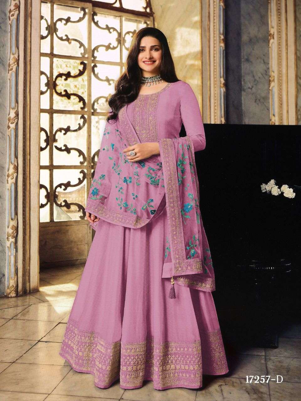 DESIGNER FANCY WEDDING PARTY WEAR SILK SHARARA SALWAR SUIT 17257 D