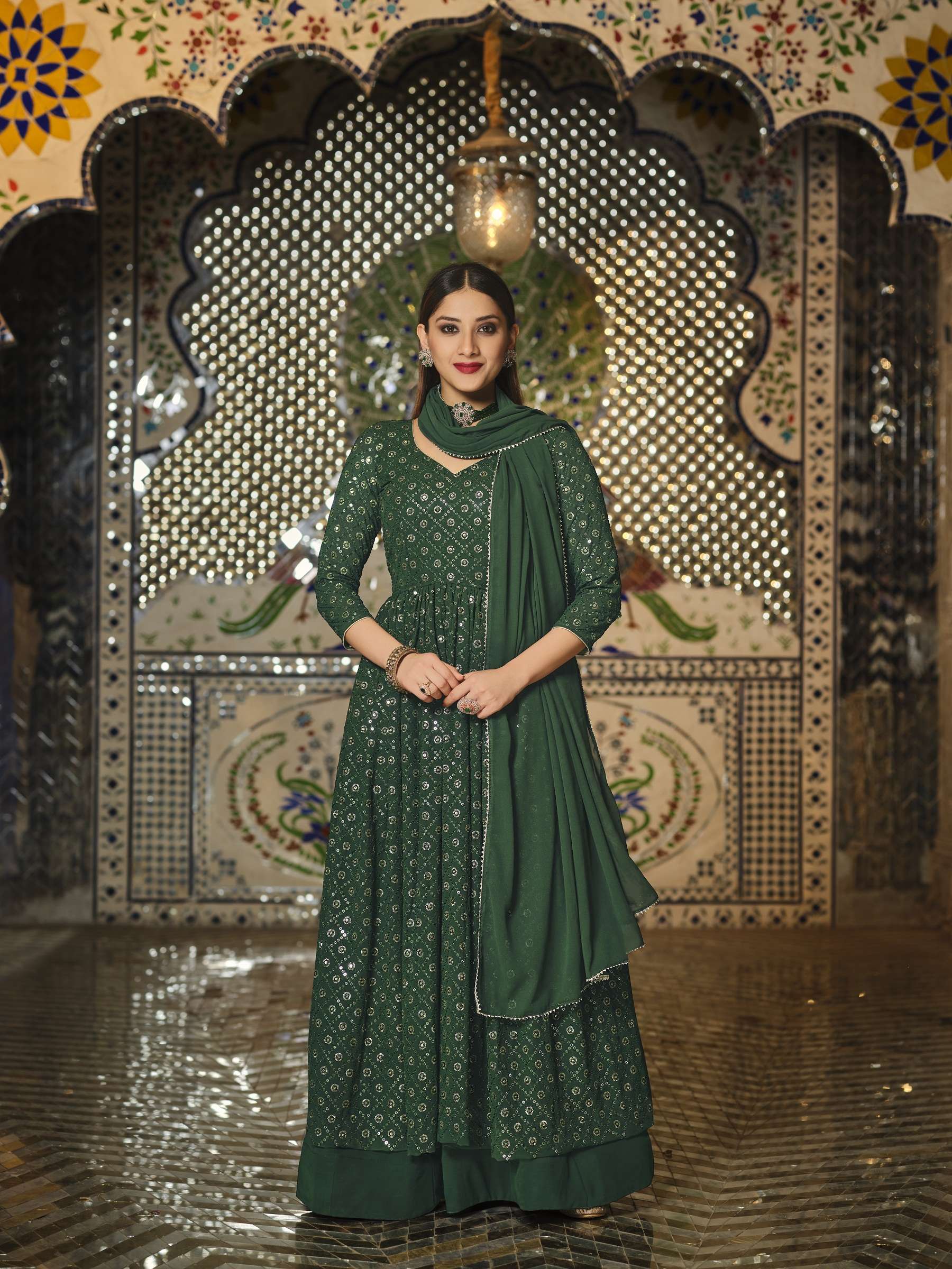 HEAVY SEQUENCE DESIGNER FANCY WEDDING PARTY WEAR GEORGETTE SKIRT STYLE SALWAR SUIT SENHORA MIR 2047