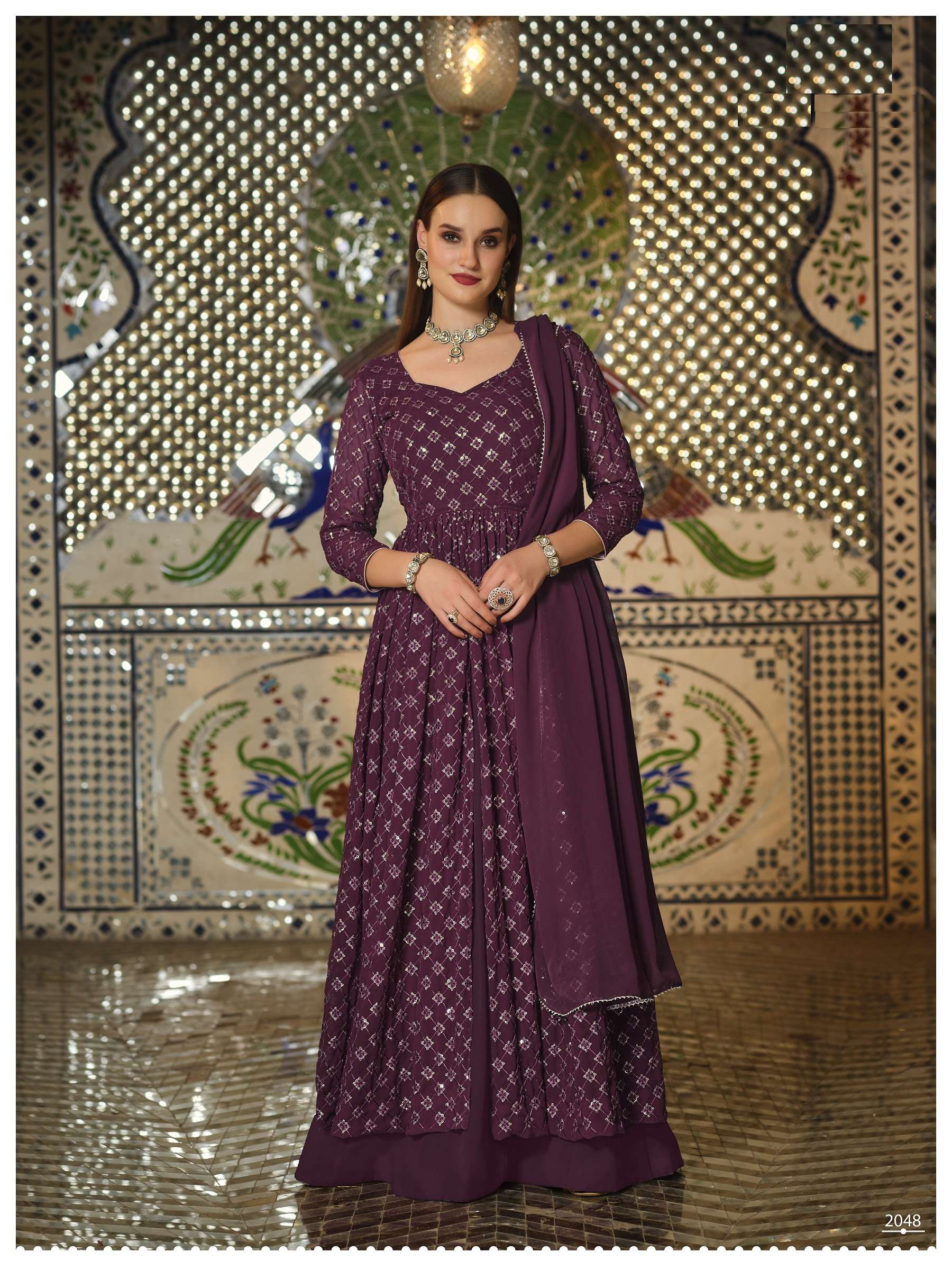 HEAVY SEQUENCE DESIGNER FANCY WEDDING PARTY WEAR GEORGETTE SKIRT STYLE SALWAR SUIT SENHORA MIR 2048