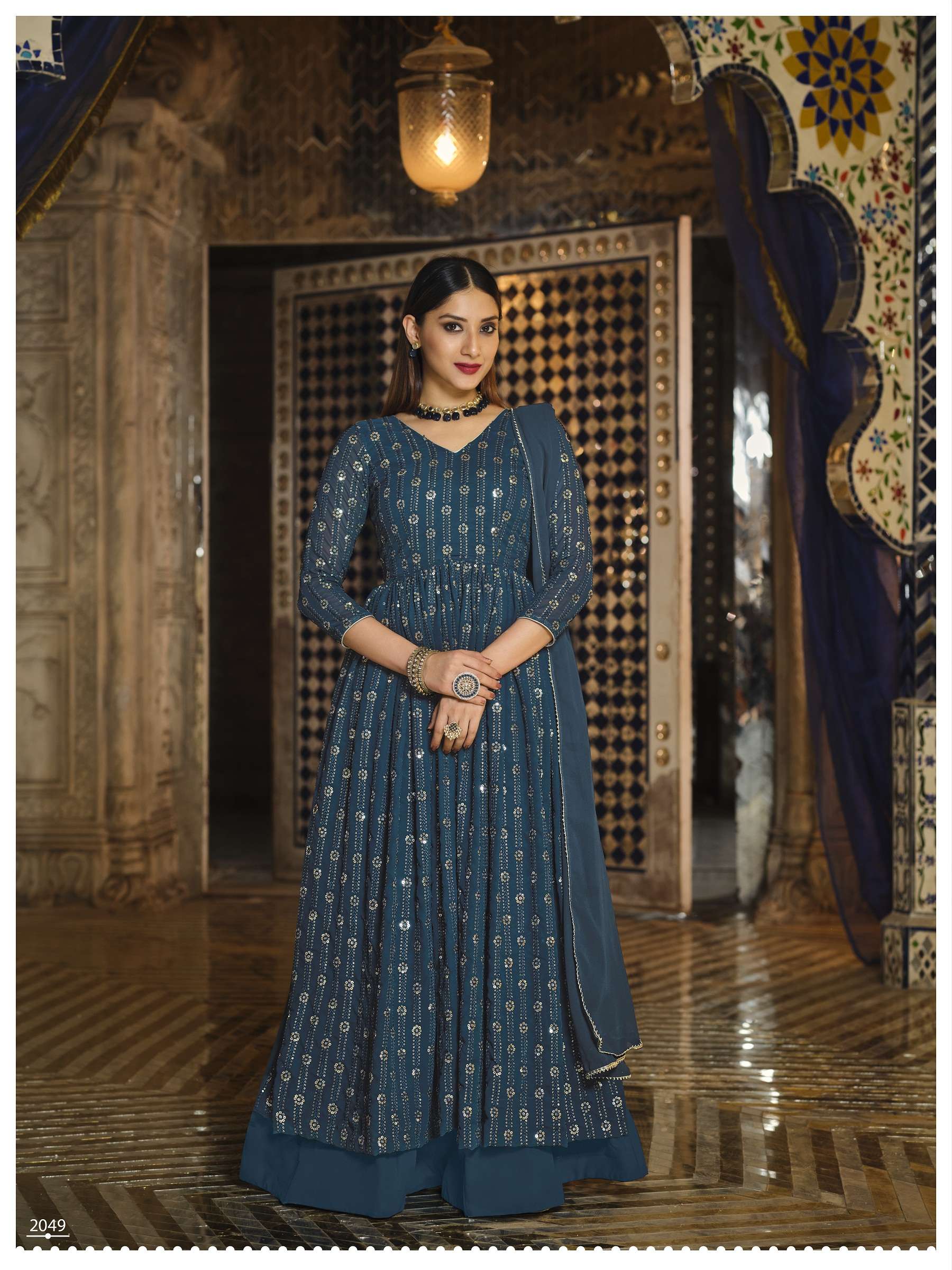 HEAVY SEQUENCE DESIGNER FANCY WEDDING PARTY WEAR GEORGETTE SKIRT STYLE SALWAR SUIT SENHORA MIR 2049