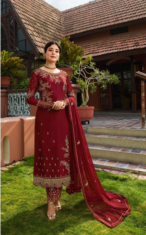 LONG STRAIGHT DESIGNER PARTY WEAR STYLE SALWAR SUIT IN FAUX GEORGETTE NEW DESIGN 22553A