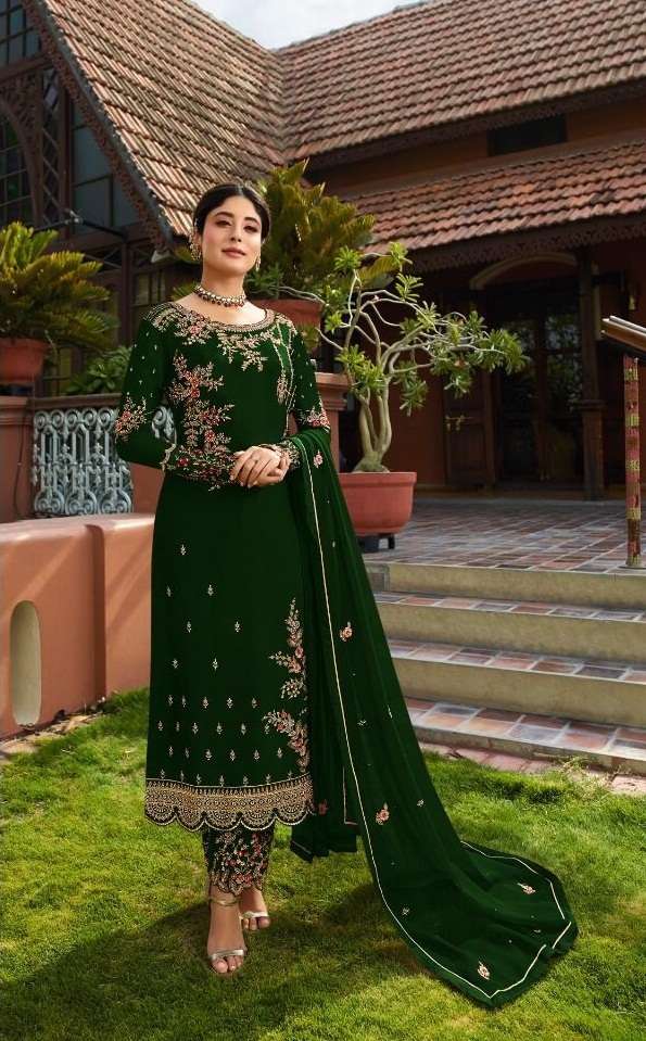 LONG STRAIGHT DESIGNER PARTY WEAR STYLE SALWAR SUIT IN FAUX GEORGETTE NEW DESIGN 22553B