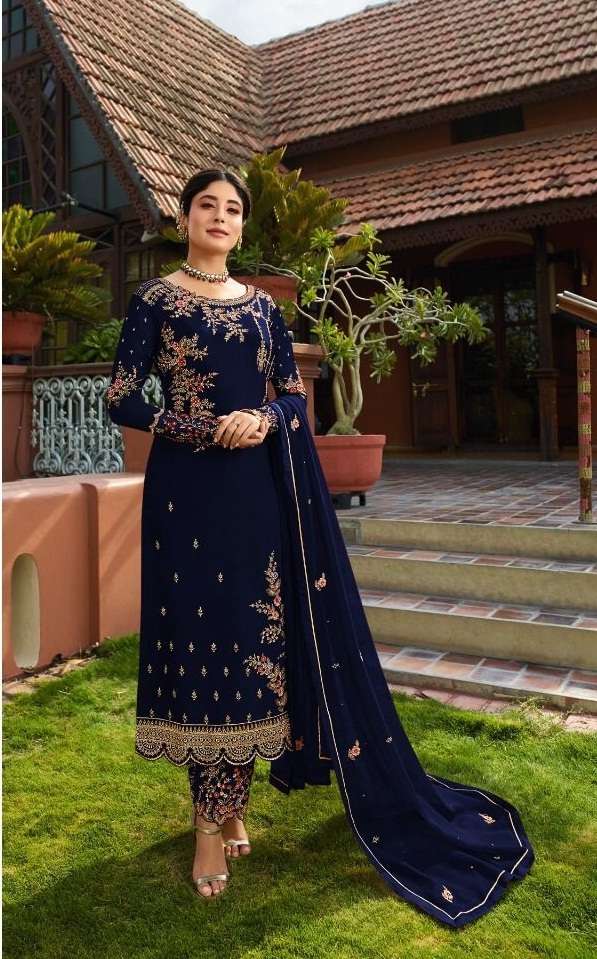 LONG STRAIGHT DESIGNER PARTY WEAR STYLE SALWAR SUIT IN FAUX GEORGETTE NEW DESIGN 22553C