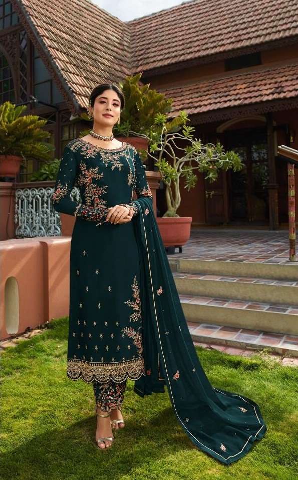 LONG STRAIGHT DESIGNER PARTY WEAR STYLE SALWAR SUIT IN FAUX GEORGETTE NEW DESIGN 22553E