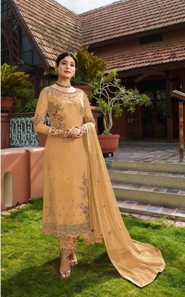 LONG STRAIGHT DESIGNER PARTY WEAR STYLE SALWAR SUIT IN FAUX GEORGETTE NEW DESIGN 22553H