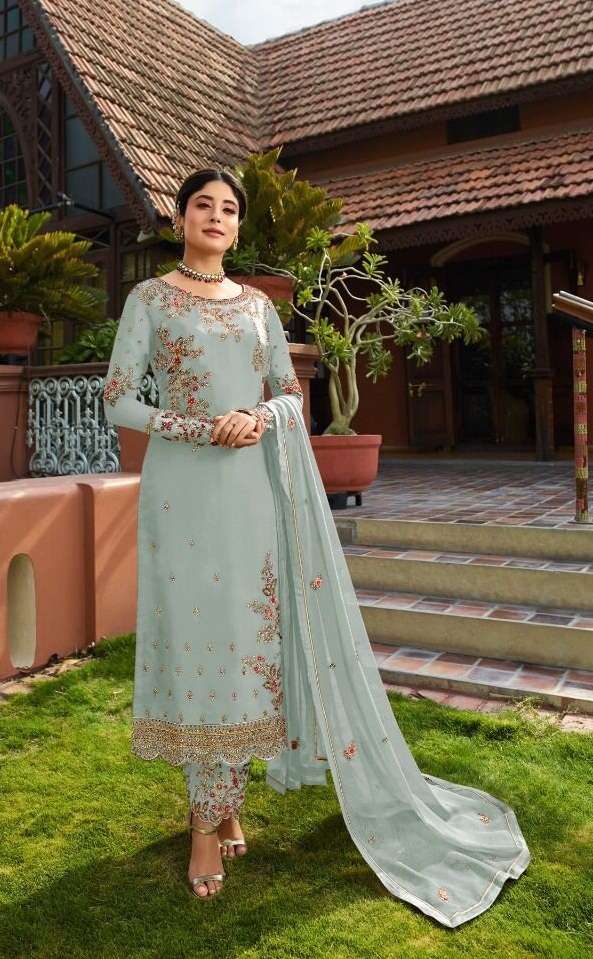 LONG STRAIGHT DESIGNER PARTY WEAR STYLE SALWAR SUIT IN FAUX GEORGETTE NEW DESIGN 22553J