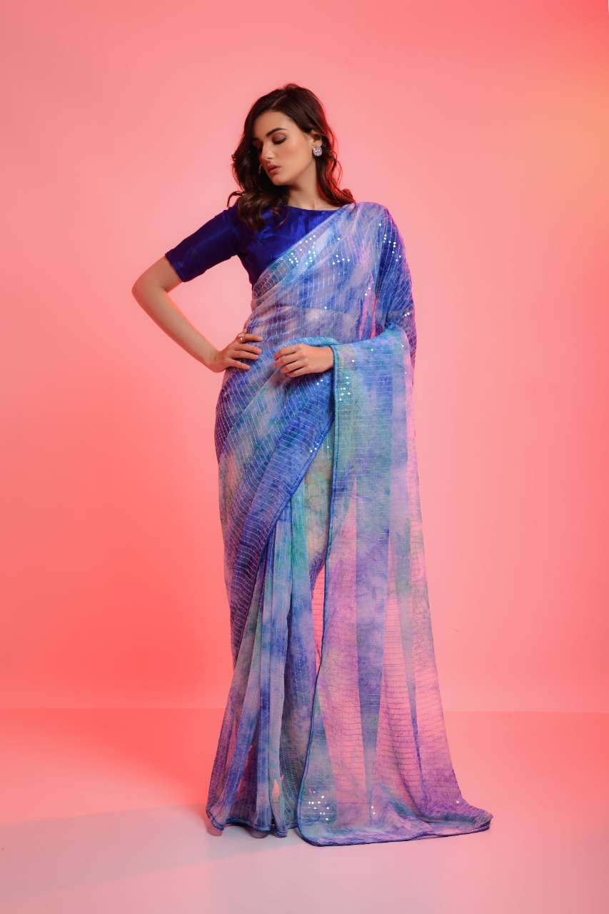DESIGNER CHIFFON SEQUENCE SAREE EXCLUSIVE COLLECTION FOR WEDDING PARTY WEAR PURPLE SM 9