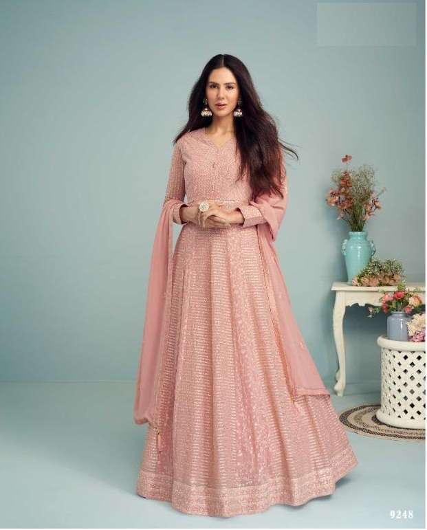 DESIGNER FANCY PARTY WEAR LONG ANARKALI GEORGETTE SALWAR SUIT AF ZEENAT 9248