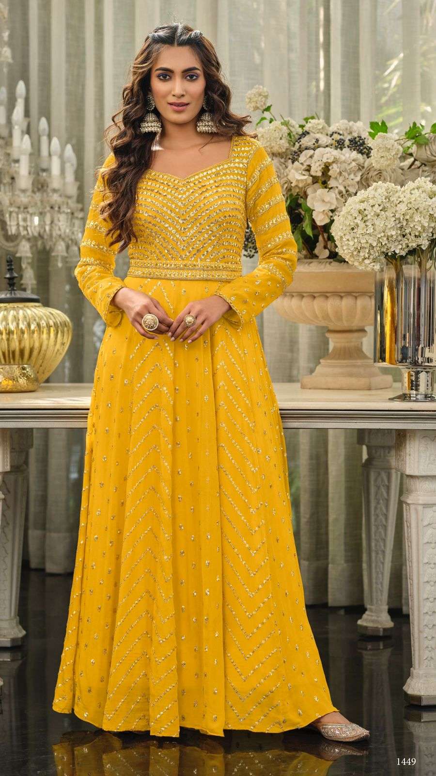 DESIGNER FANCY PARTY WEAR LONG ANARKALI GEORGETTE SALWAR SUIT EBA MAHIRA 1449