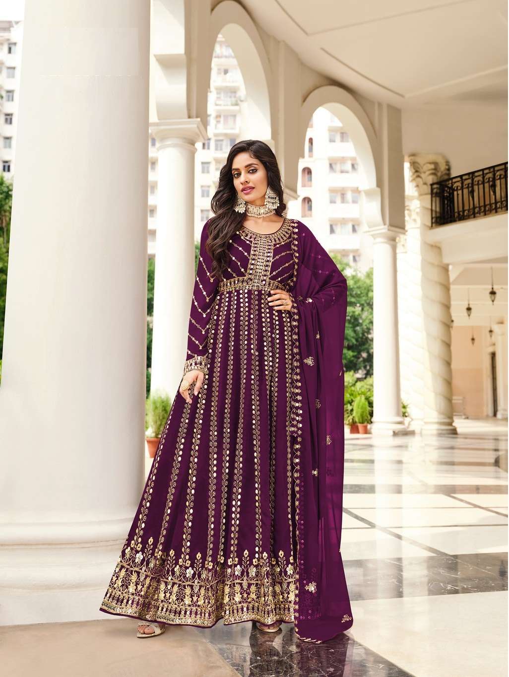 DESIGNER FANCY PARTY WEAR LONG ANARKALI GEORGETTE SALWAR SUIT SENHORA MOKSHA 2069