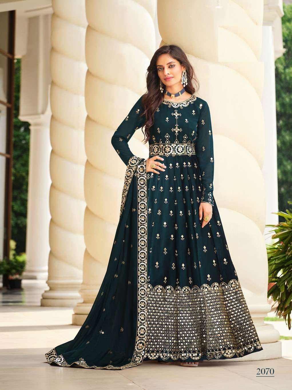 DESIGNER FANCY PARTY WEAR LONG ANARKALI GEORGETTE SALWAR SUIT SENHORA MOKSHA 2070