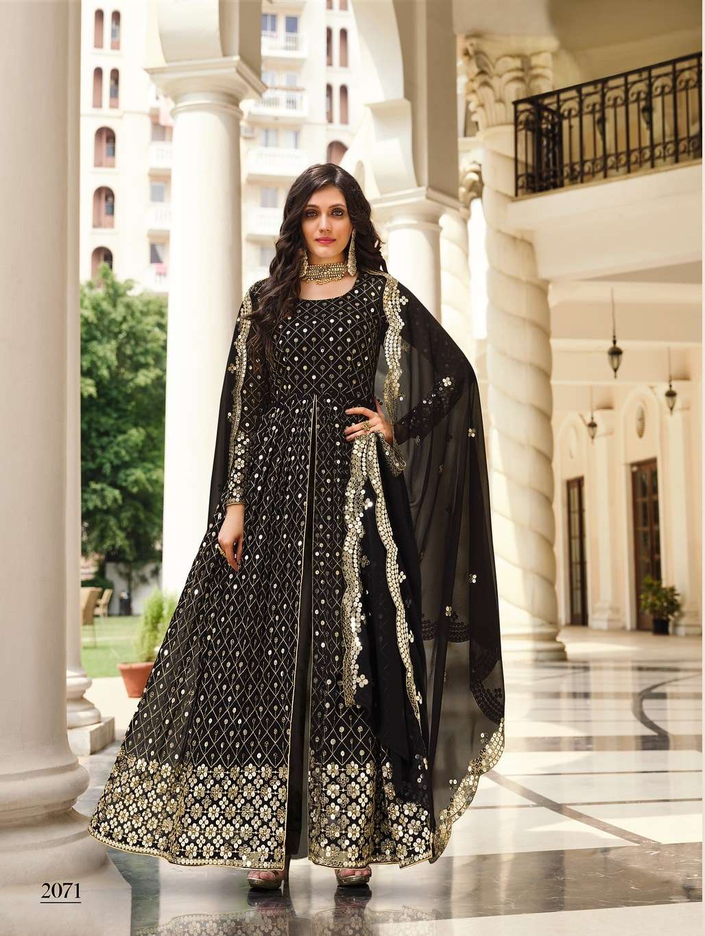 DESIGNER FANCY PARTY WEAR LONG ANARKALI GEORGETTE SALWAR SUIT SENHORA MOKSHA 2071