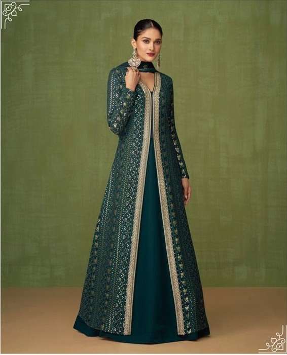 DESIGNER FANCY PARTY WEAR LONG ANARKALI GEORGETTE SALWAR SUIT SAYURI HEER 5197