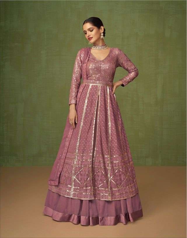 DESIGNER FANCY PARTY WEAR LONG ANARKALI GEORGETTE SALWAR SUIT SAYURI HEER 5198