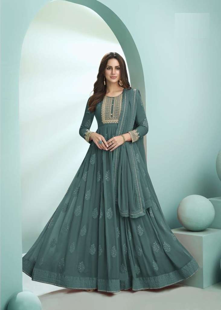 DESIGNER FANCY PARTY WEAR LONG ANARKALI GEORGETTE READYMADE SALWAR SUIT SAJAWAT KALPI 938