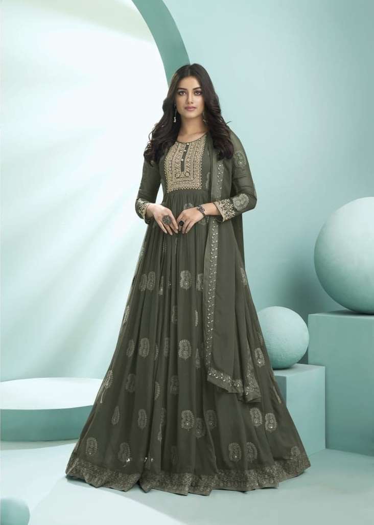 DESIGNER FANCY PARTY WEAR LONG ANARKALI GEORGETTE READYMADE SALWAR SUIT SAJAWAT KALPI 939