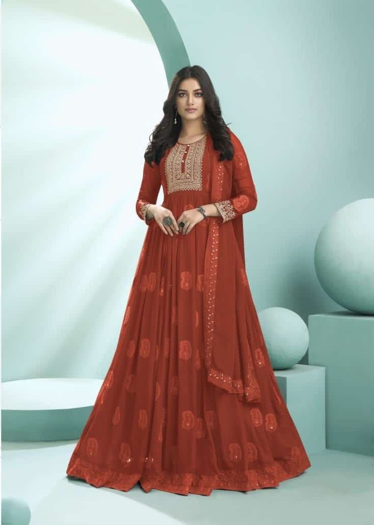 DESIGNER FANCY PARTY WEAR LONG ANARKALI GEORGETTE READYMADE SALWAR SUIT SAJAWAT KALPI 940