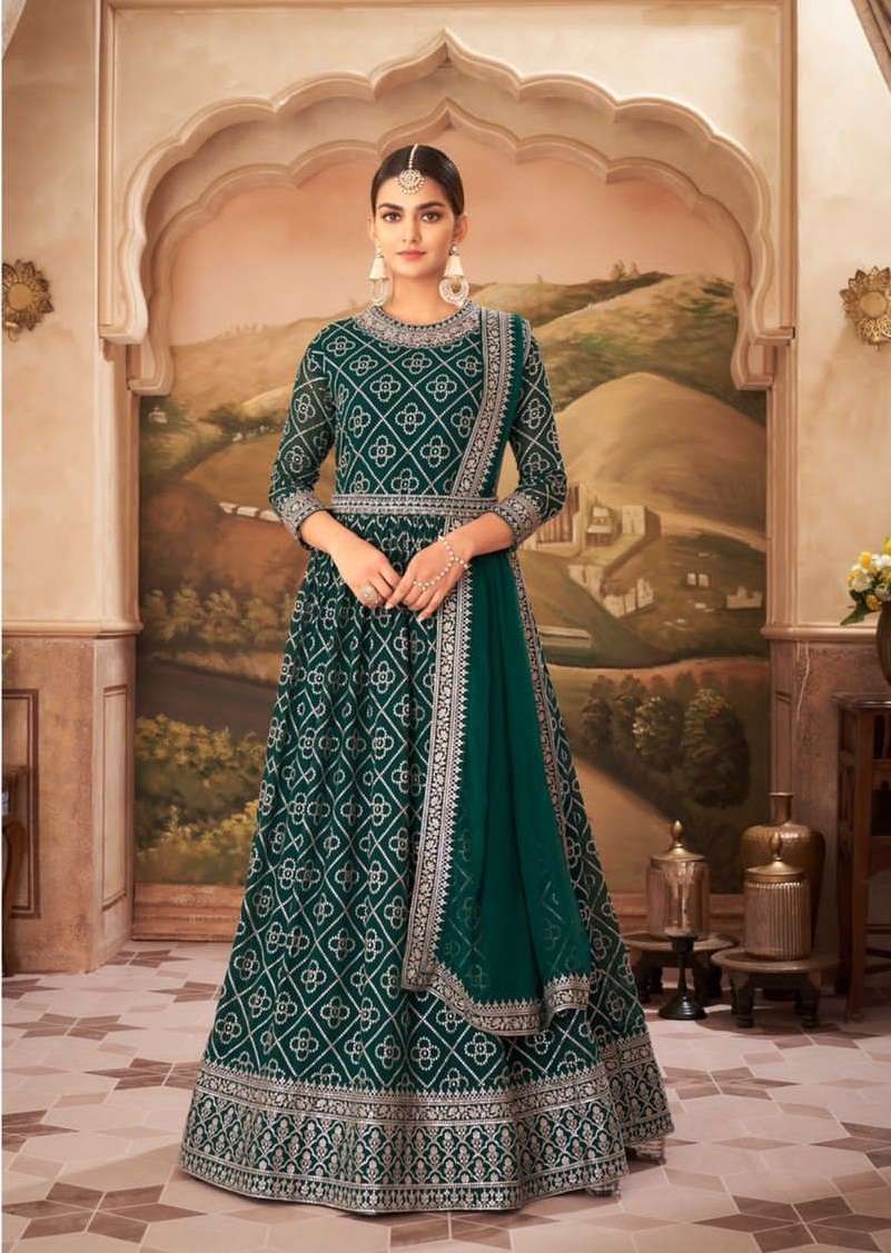 DESIGNER FANCY PARTY WEAR LONG ANARKALI GEORGETTE SALWAR SUIT FLOSSY ROOH 31 A