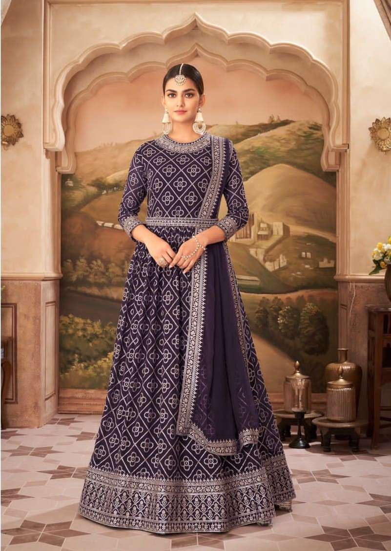 DESIGNER FANCY PARTY WEAR LONG ANARKALI GEORGETTE SALWAR SUIT FLOSSY ROOH 31 C