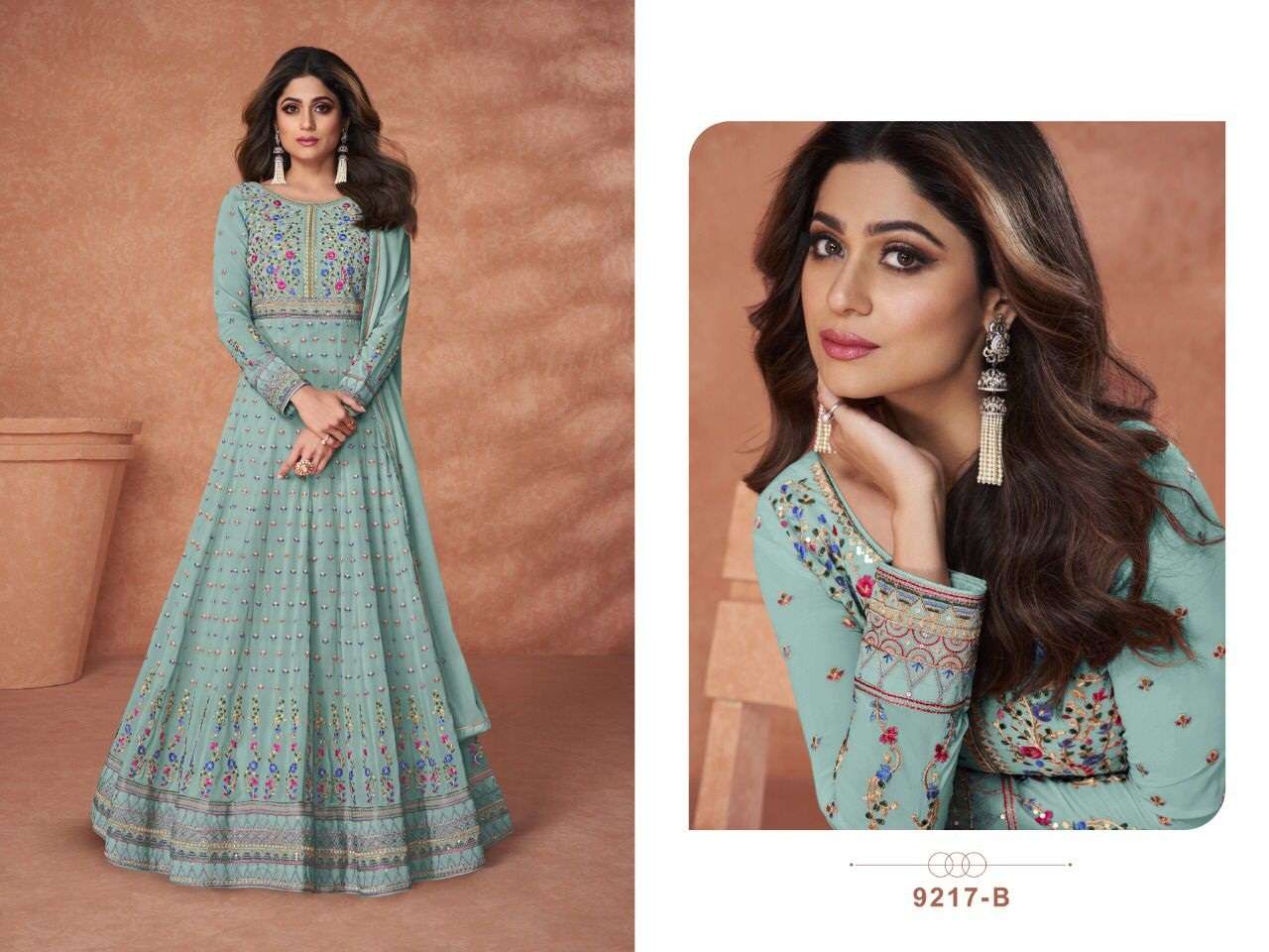 DESIGNER FANCY PARTY WEAR LONG ANARKALI GEORGETTE SALWAR SUIT AASHIRWAD 9217B