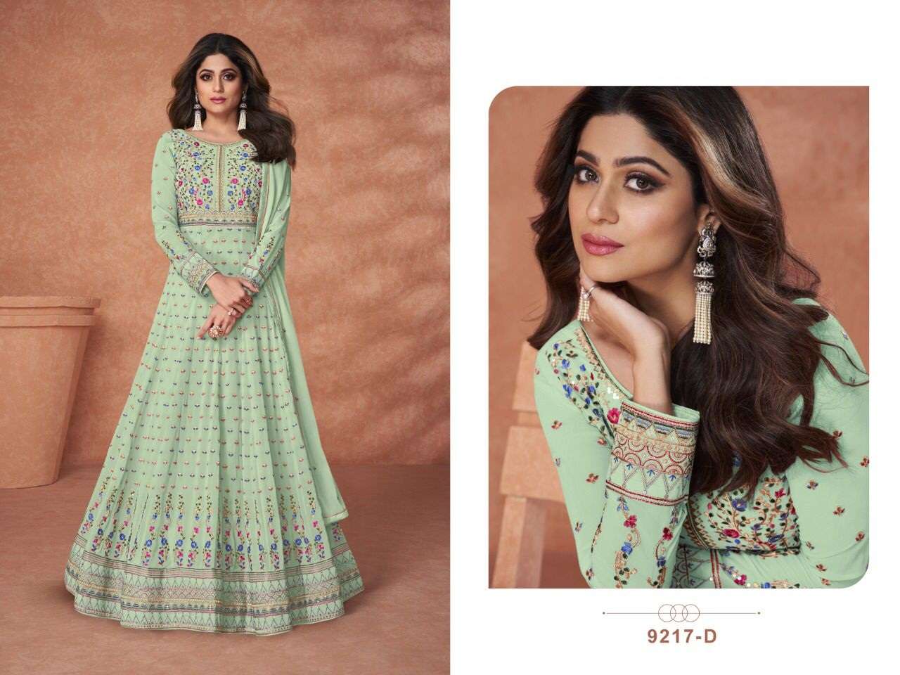 DESIGNER FANCY PARTY WEAR LONG ANARKALI GEORGETTE SALWAR SUIT AASHIRWAD 9217D