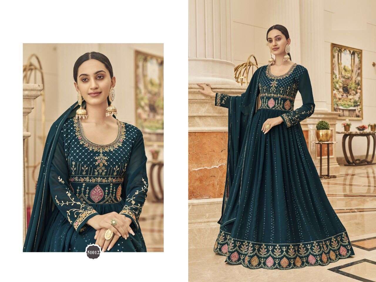 DESIGNER FANCY PARTY WEAR LONG ANARKALI GEORGETTE SALWAR SUIT FIONA 51012 E