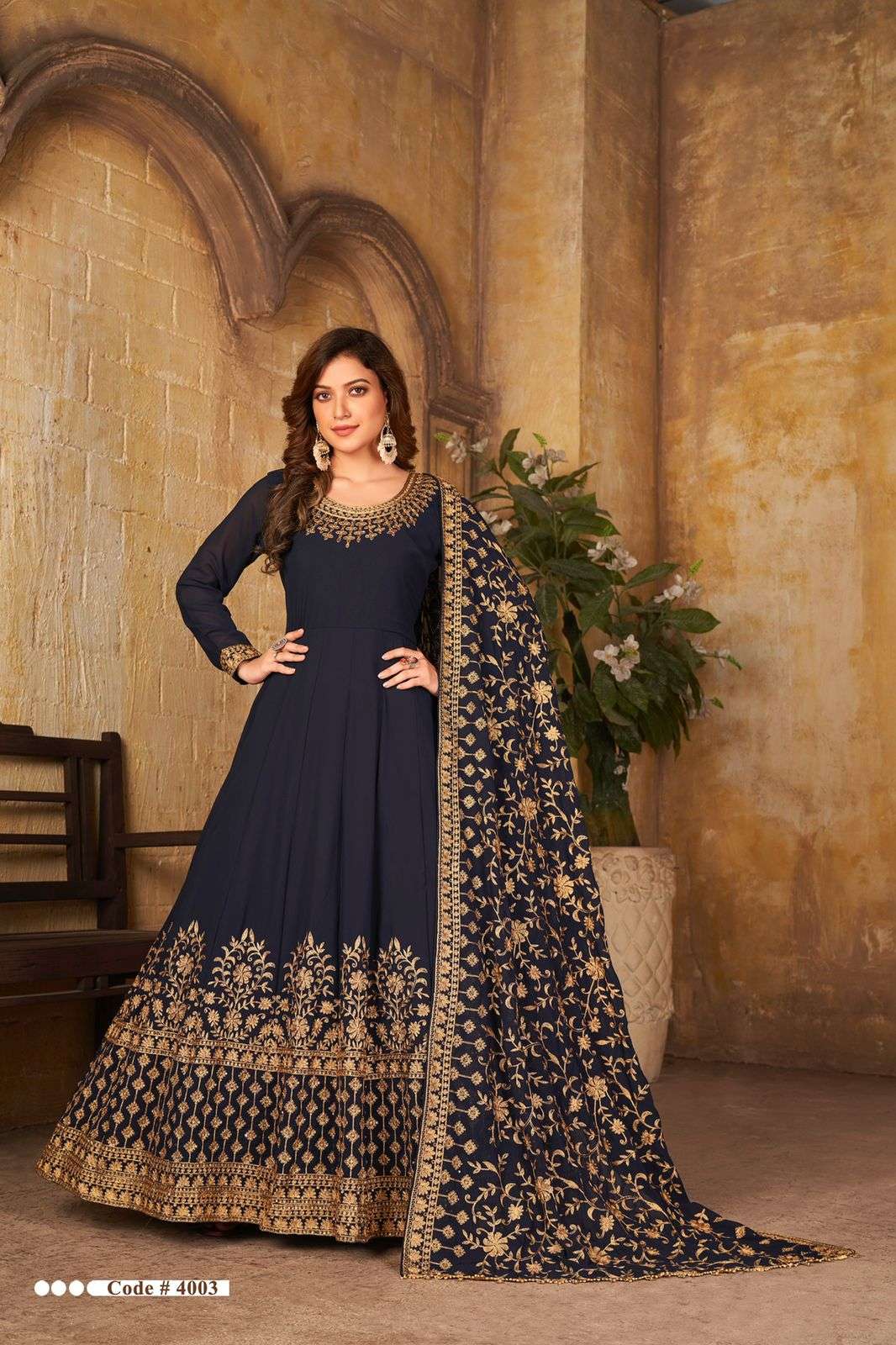 DESIGNER FANCY PARTY WEAR LONG ANARKALI GEORGETTE SALWAR SUIT 4003