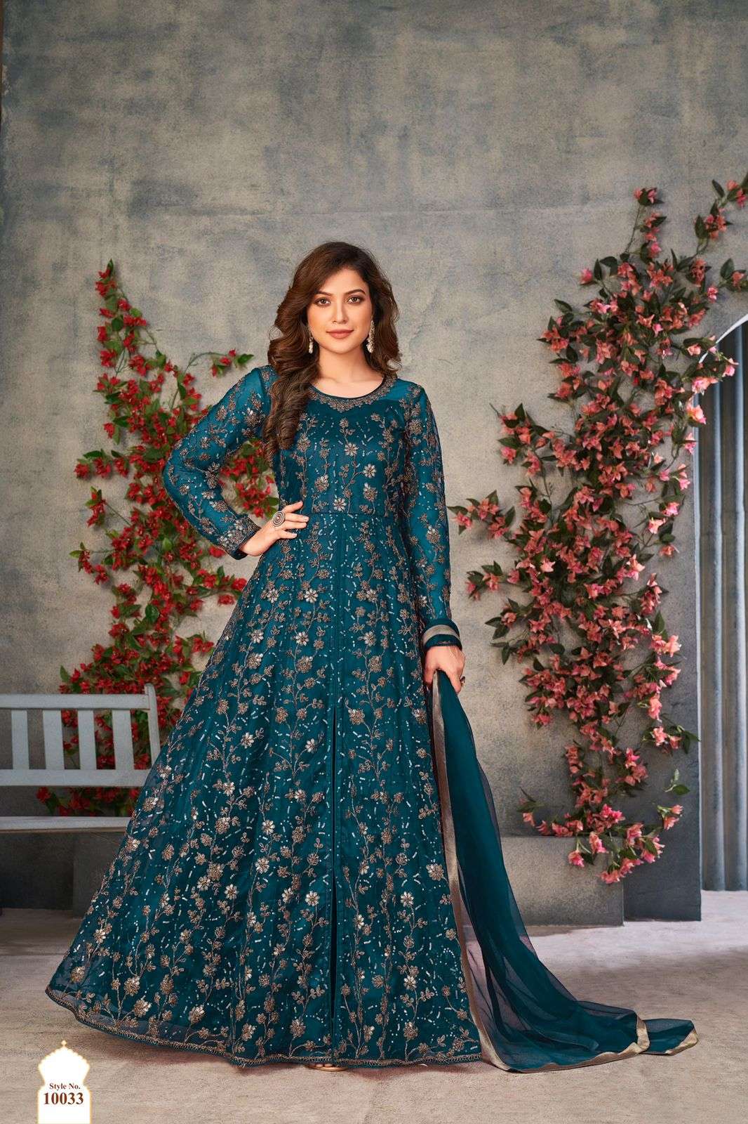 DESIGNER FANCY PARTY WEAR LONG ANARKALI NET SALWAR SUIT ANY ANJUBAA 10033