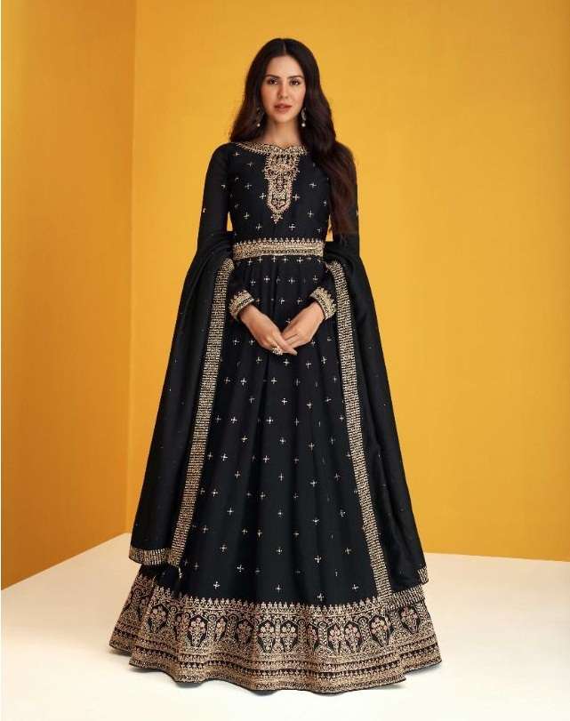 DESIGNER FANCY PARTY WEAR LONG ANARKALI SILK SALWAR SUIT AF HEERVA 9229