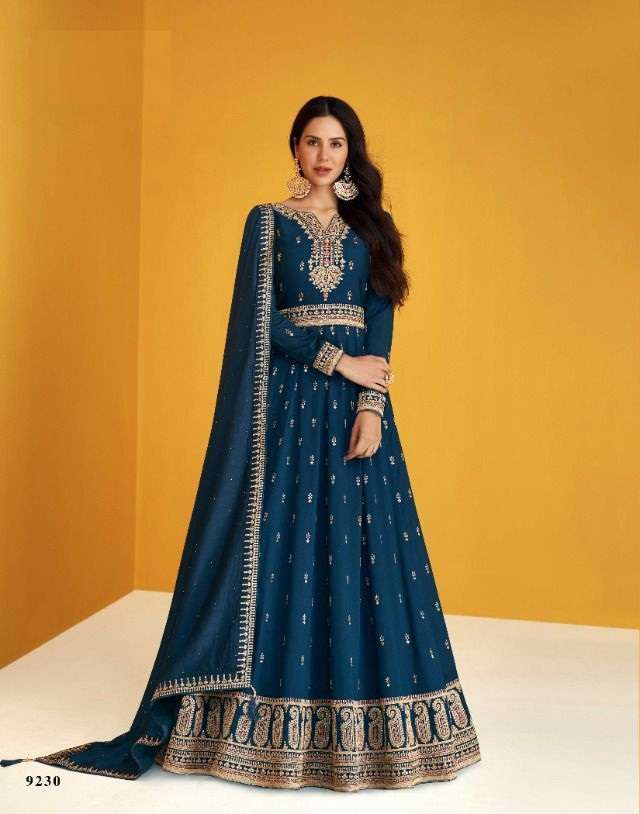 DESIGNER FANCY PARTY WEAR LONG ANARKALI SILK SALWAR SUIT AF HEERVA 9230