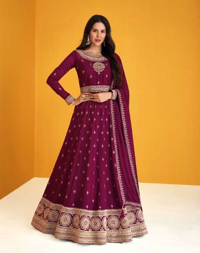 DESIGNER FANCY PARTY WEAR LONG ANARKALI SILK SALWAR SUIT AF HEERVA 9231