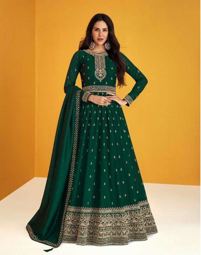 DESIGNER FANCY PARTY WEAR LONG ANARKALI SILK SALWAR SUIT AF HEERVA 9232