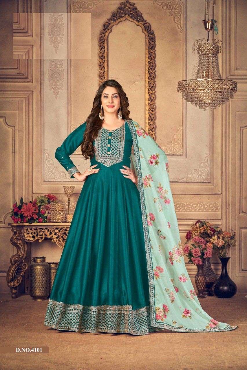 DESIGNER FANCY PARTY WEAR LONG ANARKALI SILK SALWAR SUIT ANY 4101