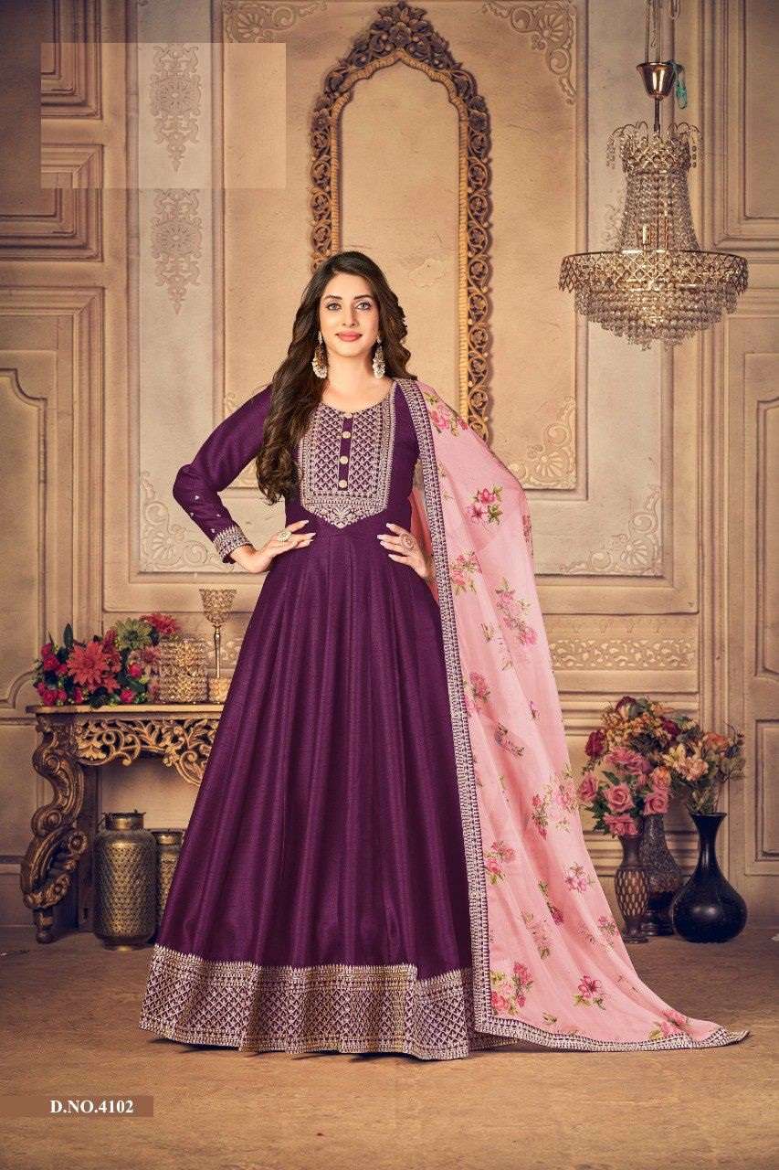 DESIGNER FANCY PARTY WEAR LONG ANARKALI SILK SALWAR SUIT ANY 4102