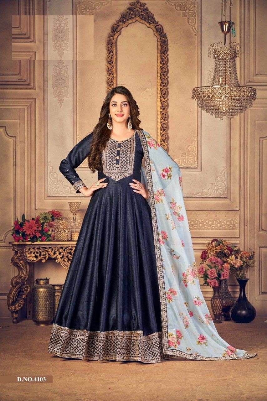 DESIGNER FANCY PARTY WEAR LONG ANARKALI SILK SALWAR SUIT ANY 4103