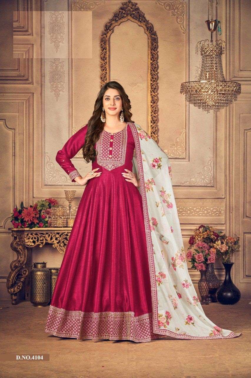 DESIGNER FANCY PARTY WEAR LONG ANARKALI SILK SALWAR SUIT ANY 4104