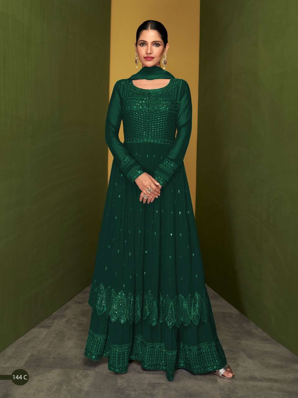 DESIGNER FANCY PARTY WEAR LONG SKIRT ANARKALI GEORGETTE SALWAR SUIT AAREKHI 144 C