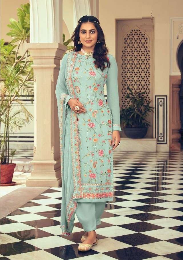 DESIGNER FANCY PARTY WEAR LONG STRAIGHT GEORGETTE SALWAR SUIT EBA ASHPREET 1463