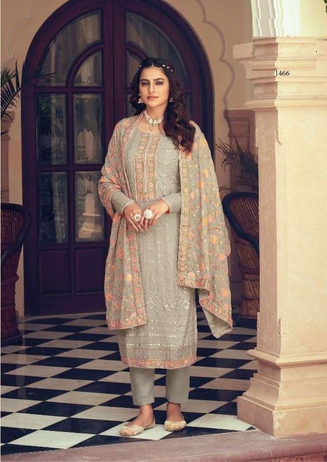 DESIGNER FANCY PARTY WEAR LONG STRAIGHT GEORGETTE SALWAR SUIT EBA ASHPREET 1466