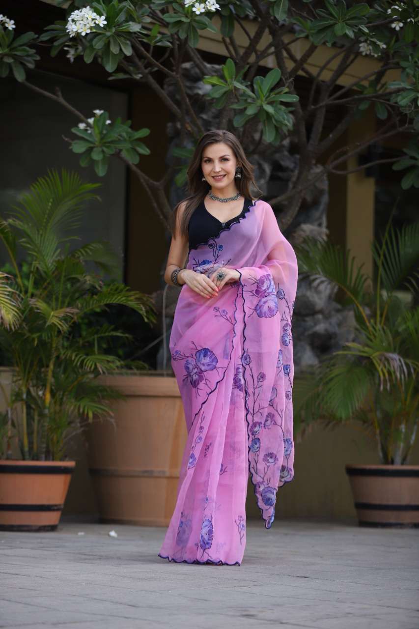 DESIGNER FANCY PARTY WEAR PRINTED SAREE IN ORGANZA FABRIC EXCLUSIVE COLLECTION SHREE TRENDS SM SRT6