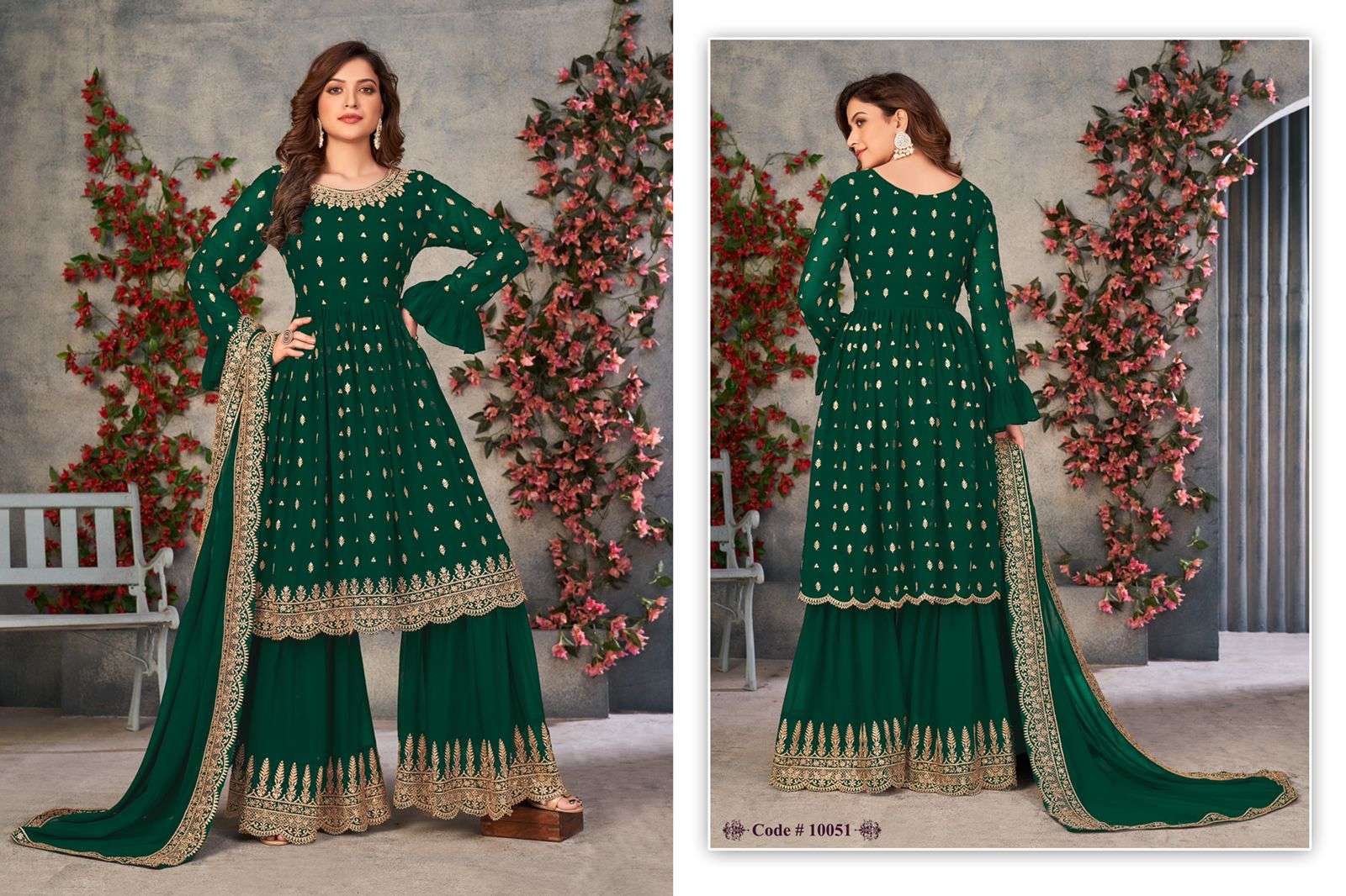 DESIGNER FANCY WEDDING PARTY WEAR FAUX GEORGETTE SHARARA SALWAR SUIT ANJUBAA 10051