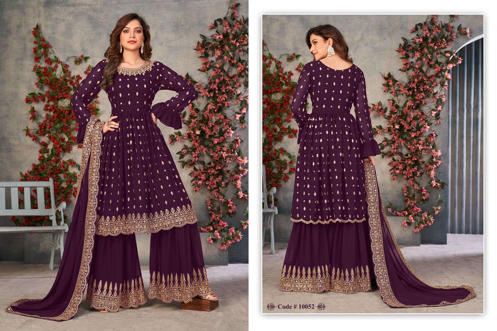 DESIGNER FANCY WEDDING PARTY WEAR FAUX GEORGETTE SHARARA SALWAR SUIT ANJUBAA 10052