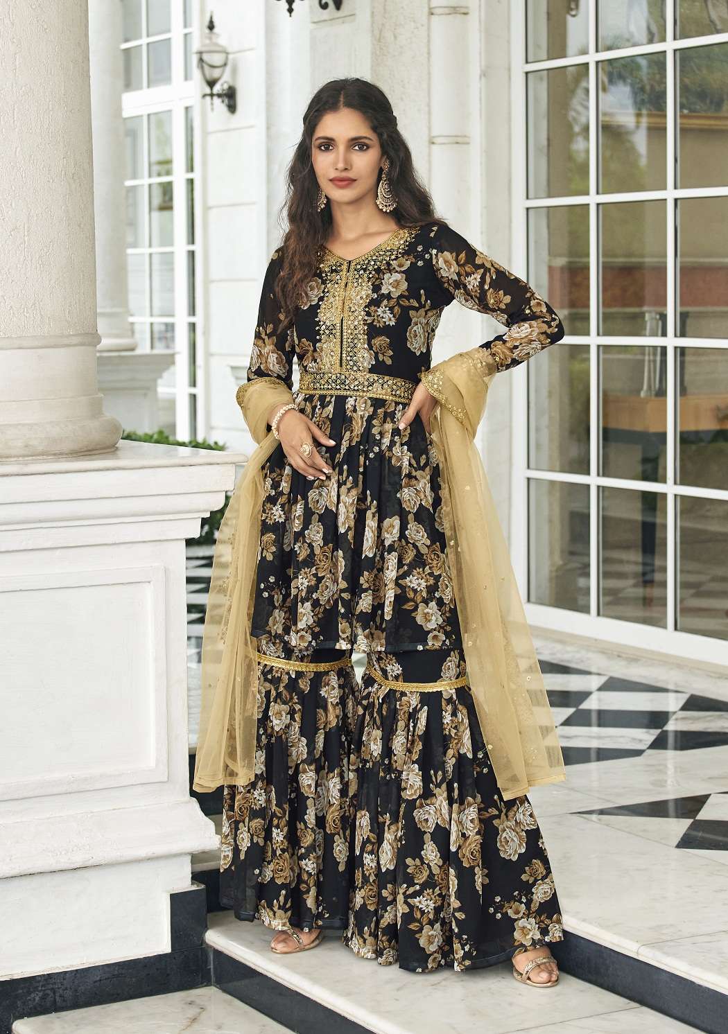 DESIGNER FANCY WEDDING PARTY WEAR FAUX GEORGETTE SHARARA SALWAR SUIT SHREEMATEE FASHION ZIMAL 132