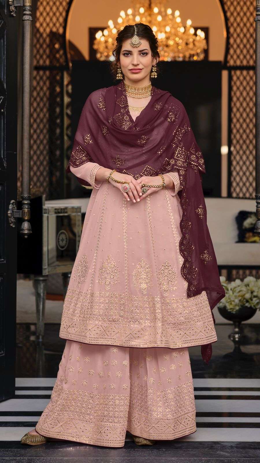 DESIGNER FANCY WEDDING PARTY WEAR GEORGETTE SHARARA SALWAR SUIT EB BAANI 1445