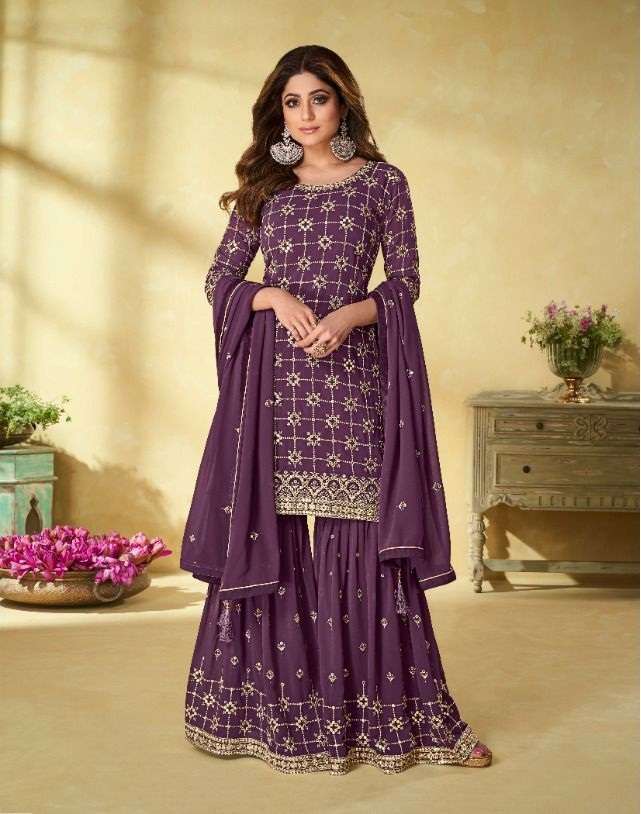 DESIGNER FANCY WEDDING PARTY WEAR GEORGETTE SHARARA SALWAR SUIT AASHIRWAD RIHANNA 9171