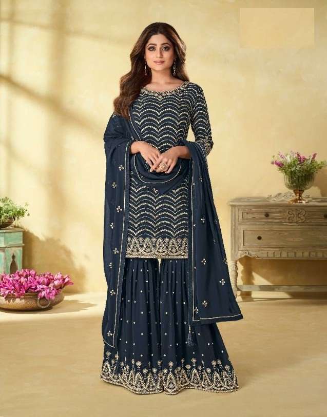 DESIGNER FANCY WEDDING PARTY WEAR GEORGETTE SHARARA SALWAR SUIT AASHIRWAD RIHANNA 9172