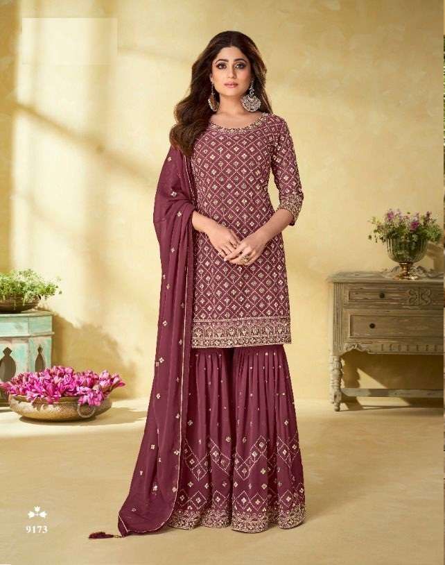 DESIGNER FANCY WEDDING PARTY WEAR GEORGETTE SHARARA SALWAR SUIT AASHIRWAD RIHANNA 9173