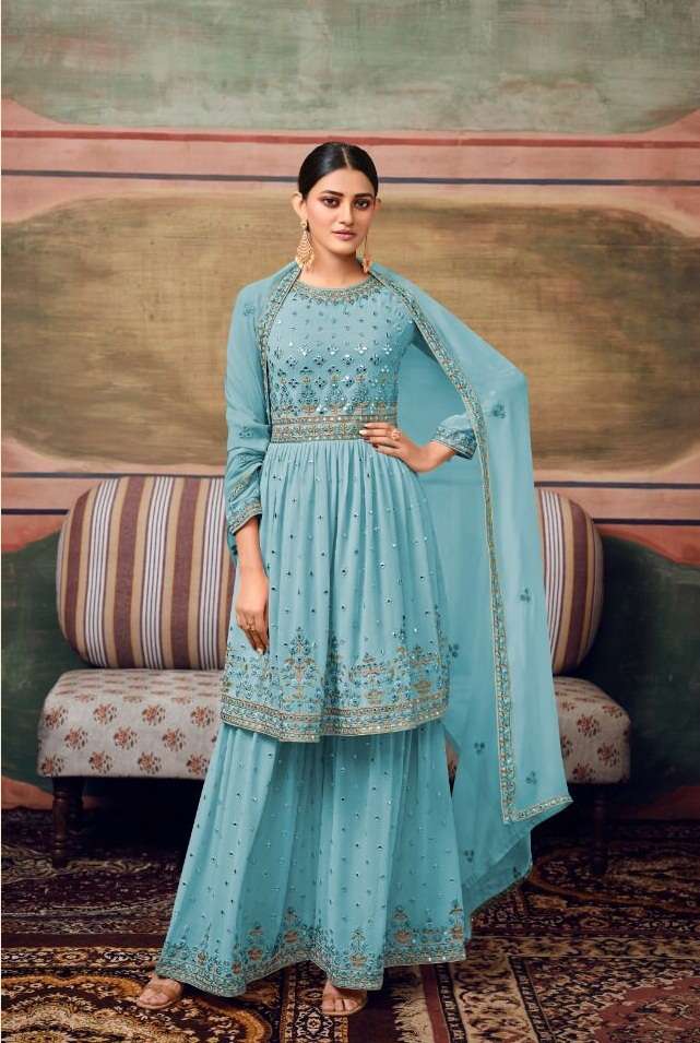 DESIGNER FANCY WEDDING PARTY WEAR GEORGETTE SHARARA SALWAR SUIT MAISHA 11065A