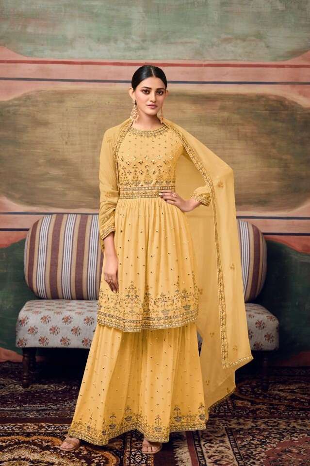 DESIGNER FANCY WEDDING PARTY WEAR GEORGETTE SHARARA SALWAR SUIT MAISHA 11065B