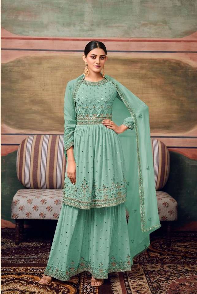 DESIGNER FANCY WEDDING PARTY WEAR GEORGETTE SHARARA SALWAR SUIT MAISHA 11065D